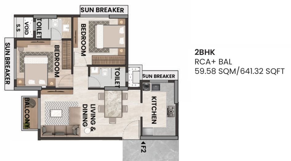Neelyog-Aarana-FLoor-Plan- 2 BHK - 641 Sqft